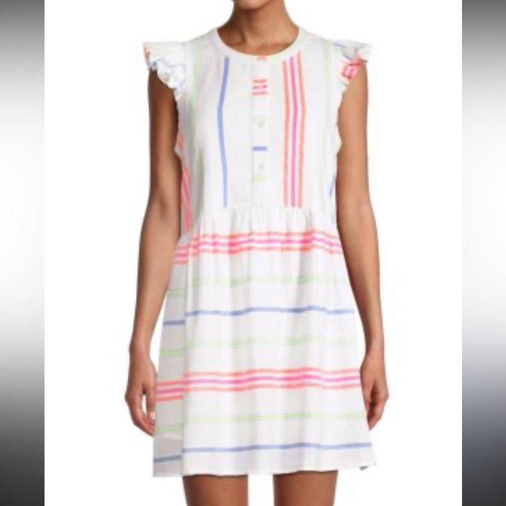 Vinyard Vines Guava Front Minidress linen lined neon capped sleeve Size 8